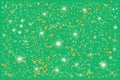 Abstract green mint floral pattern with yellow and white circles and stars.